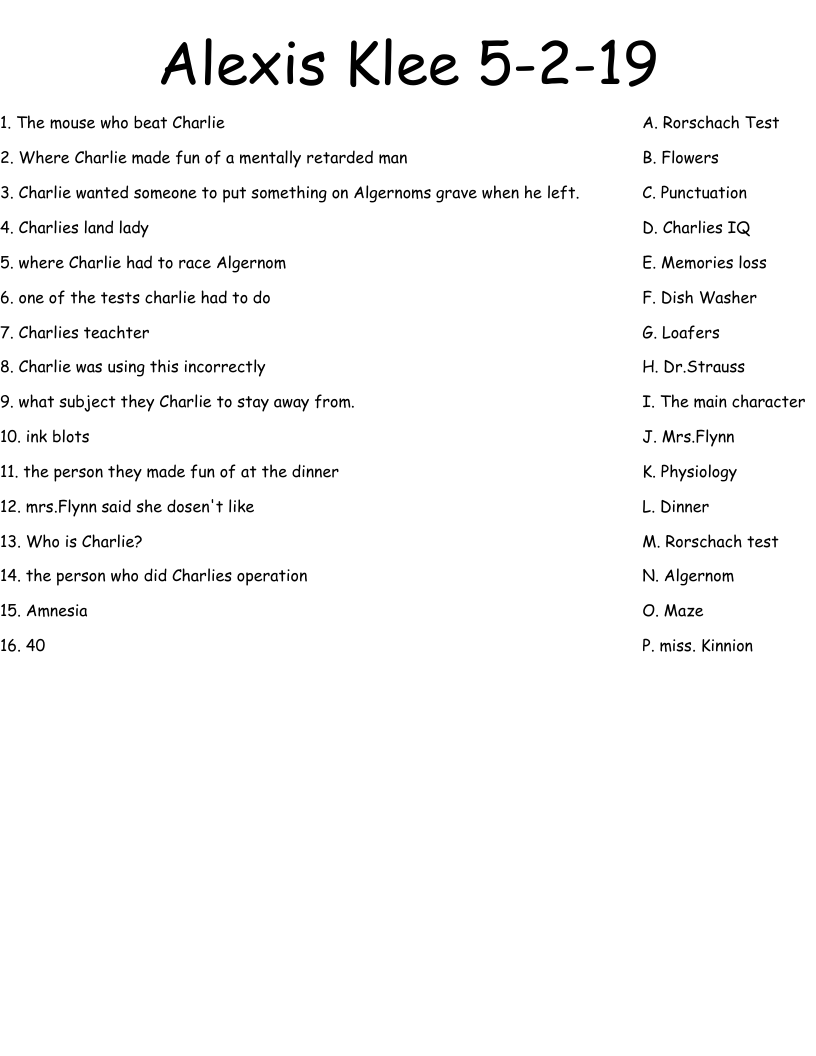 Alexis Klee 5-2-19 Worksheet