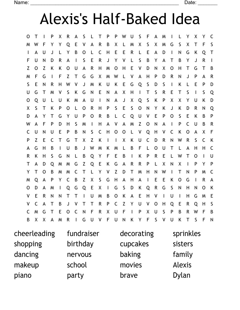 Alexis's Half-Baked Idea Word Search