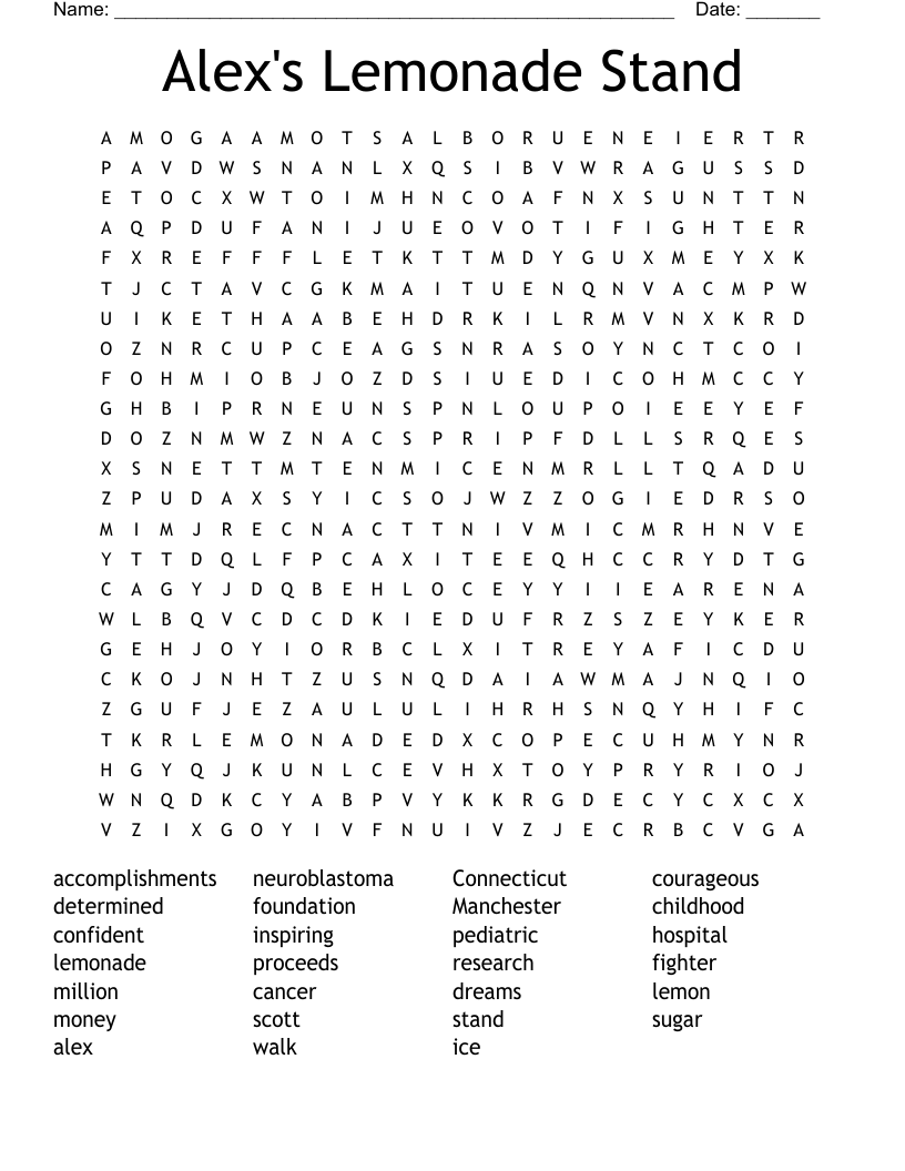Alex's Lemonade Stand Word Search