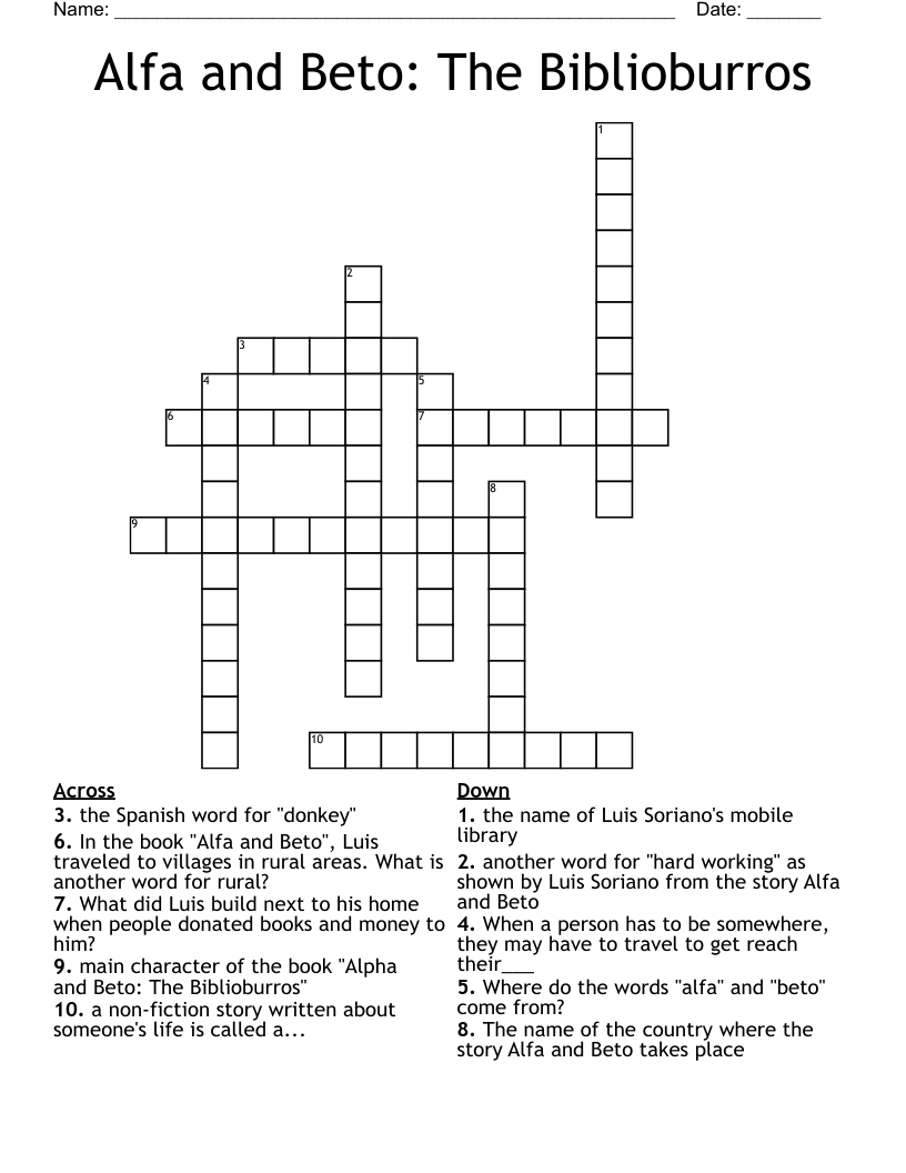 Alfa and Beto: The Biblioburros Crossword