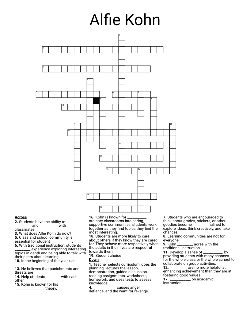 Alfie Kohn Crossword