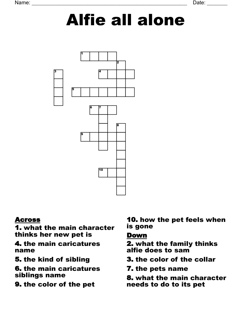 Alfie all alone  Crossword
