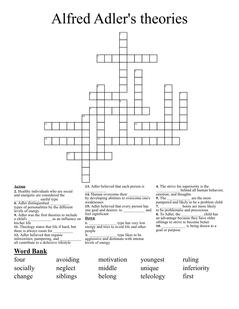 Alfred Adler's theories  Crossword