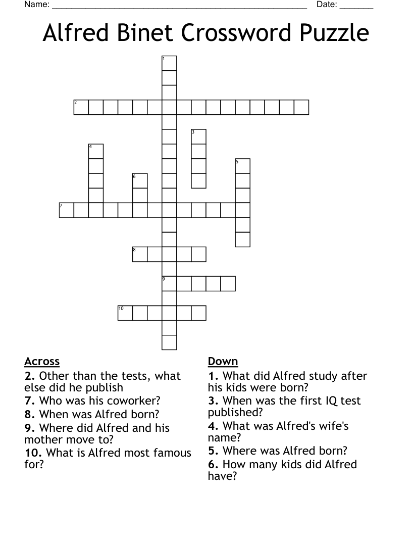Alfred Binet Crossword Puzzle
