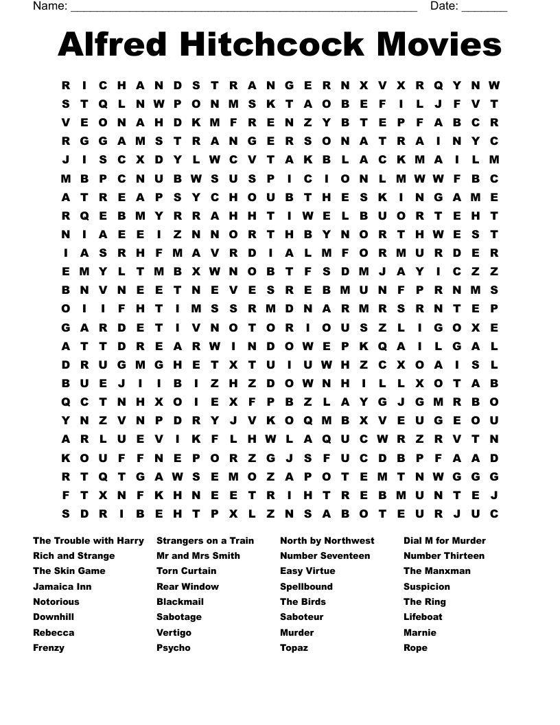 Alfred Hitchcock Movies Word Search