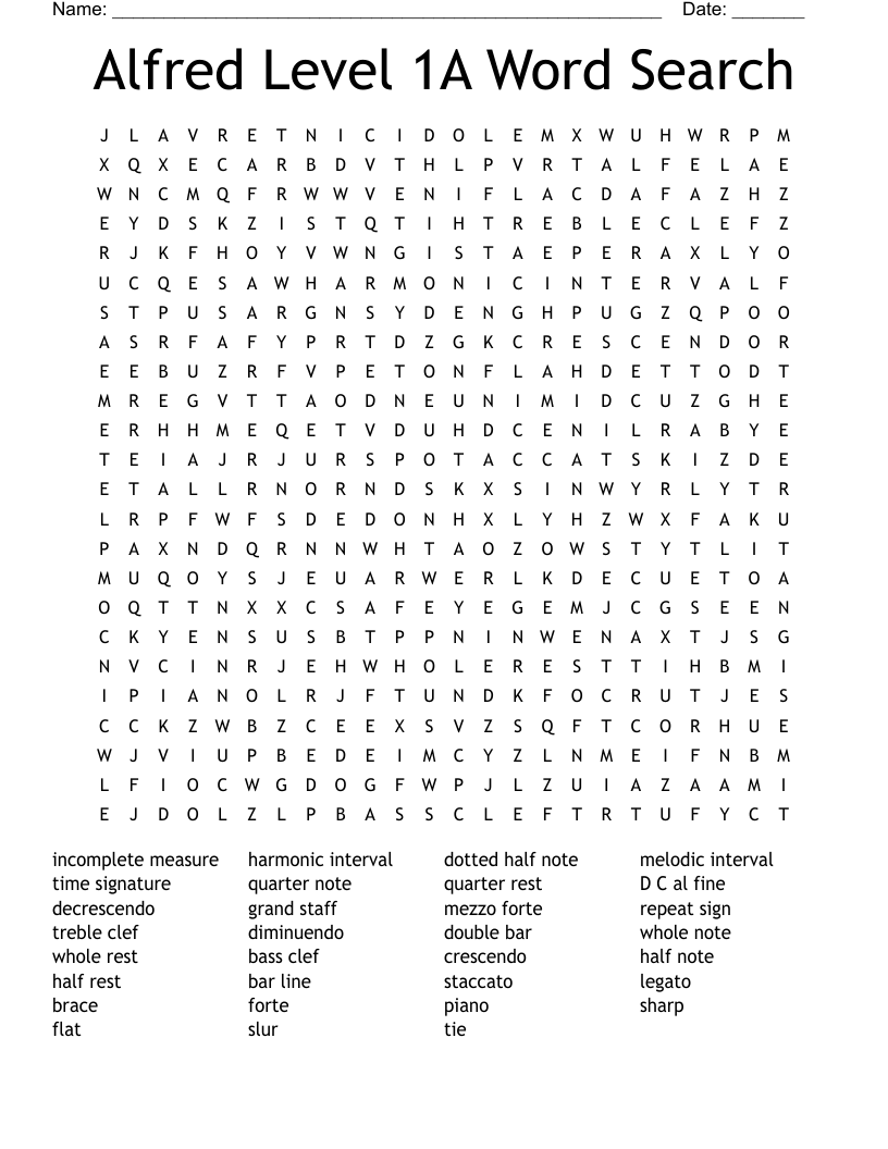 Alfred Level 1A Word Search
