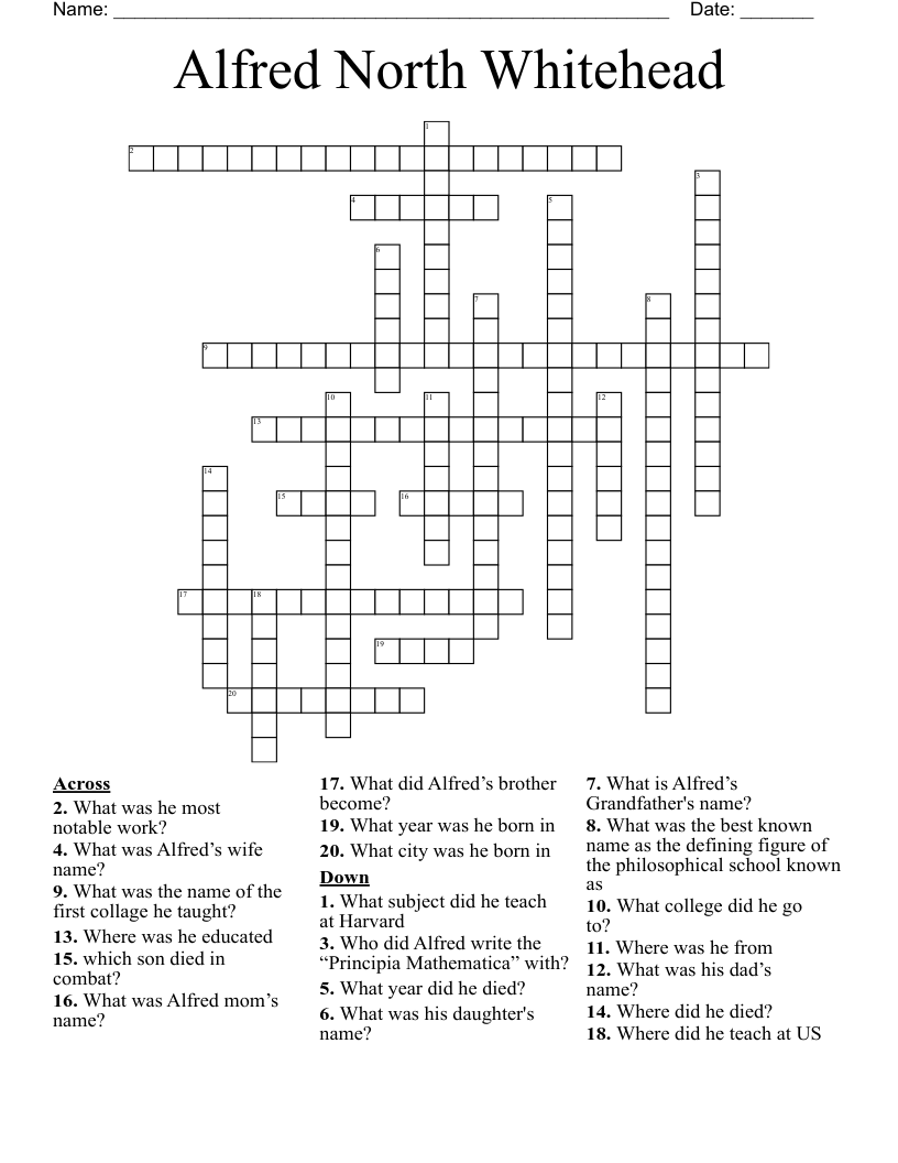 Alfred North Whitehead Crossword