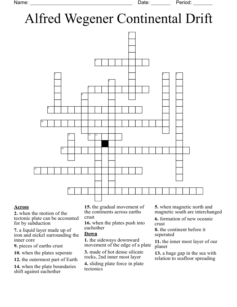 Alfred Wegener Continental Drift Crossword