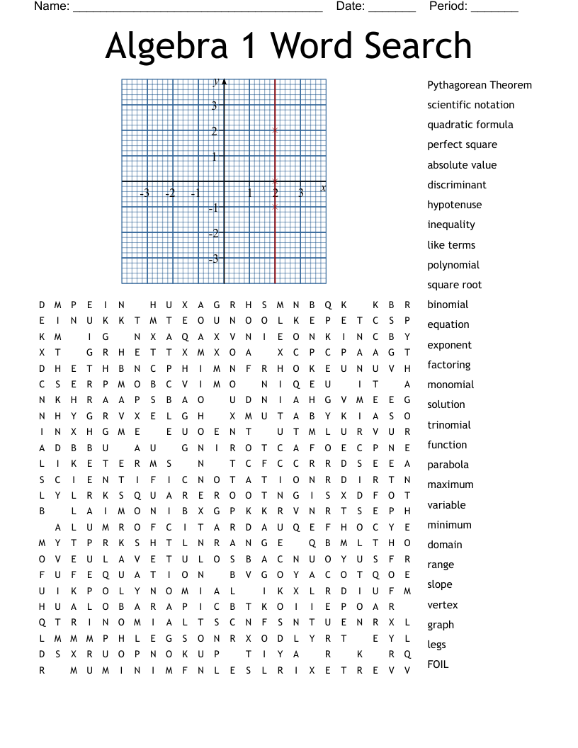 Algebra 1 Word Search