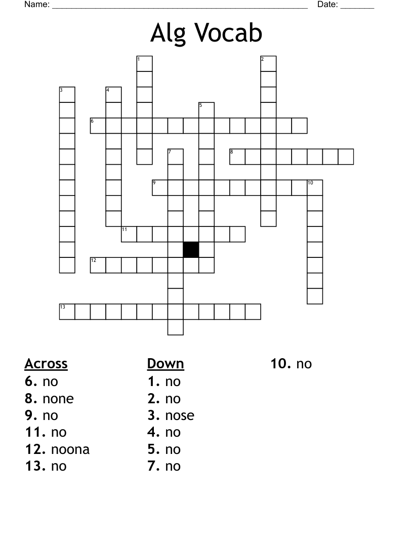 Alg Vocab Crossword