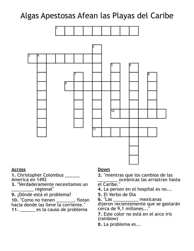 Algas Apestosas Afean las Playas del Caribe Crossword