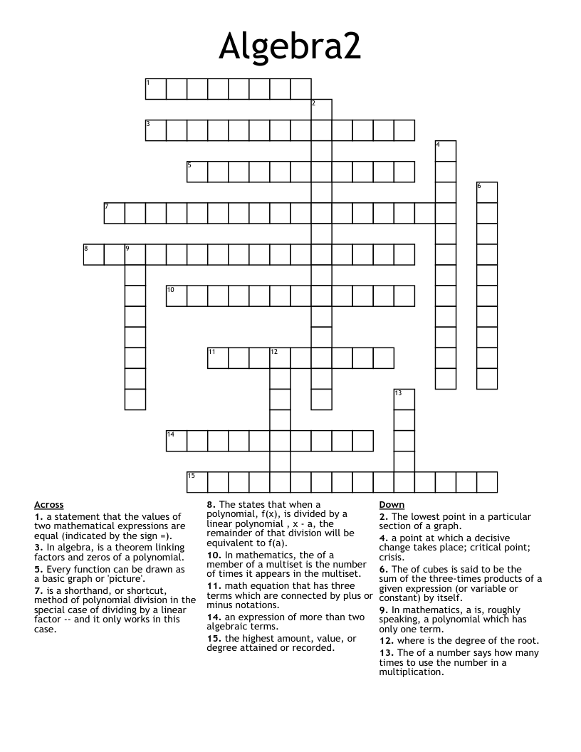 Algebra2  Crossword