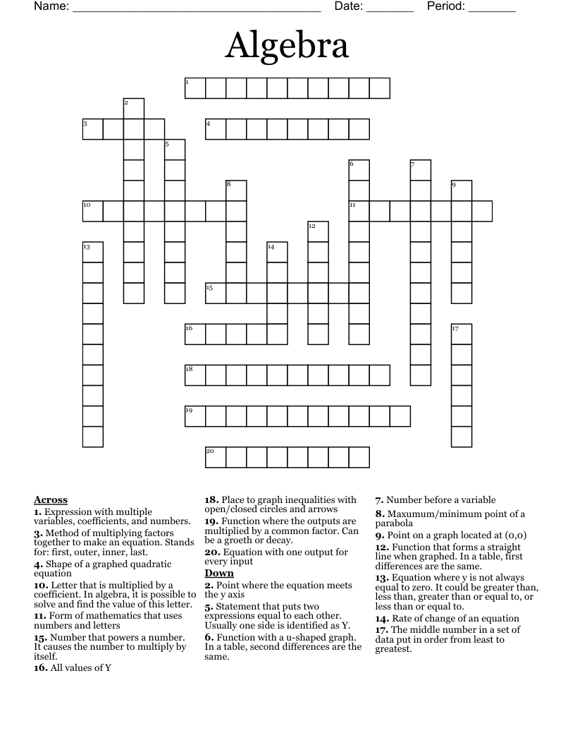Algebra Crossword