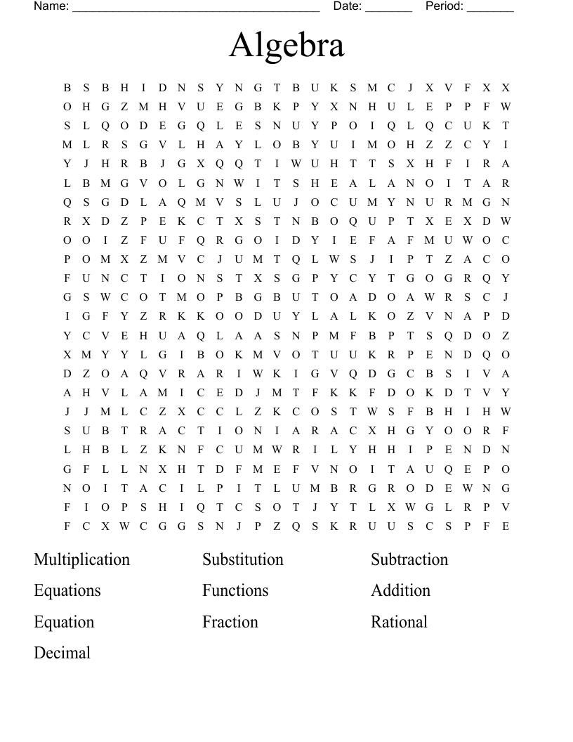 Algebra Word Search