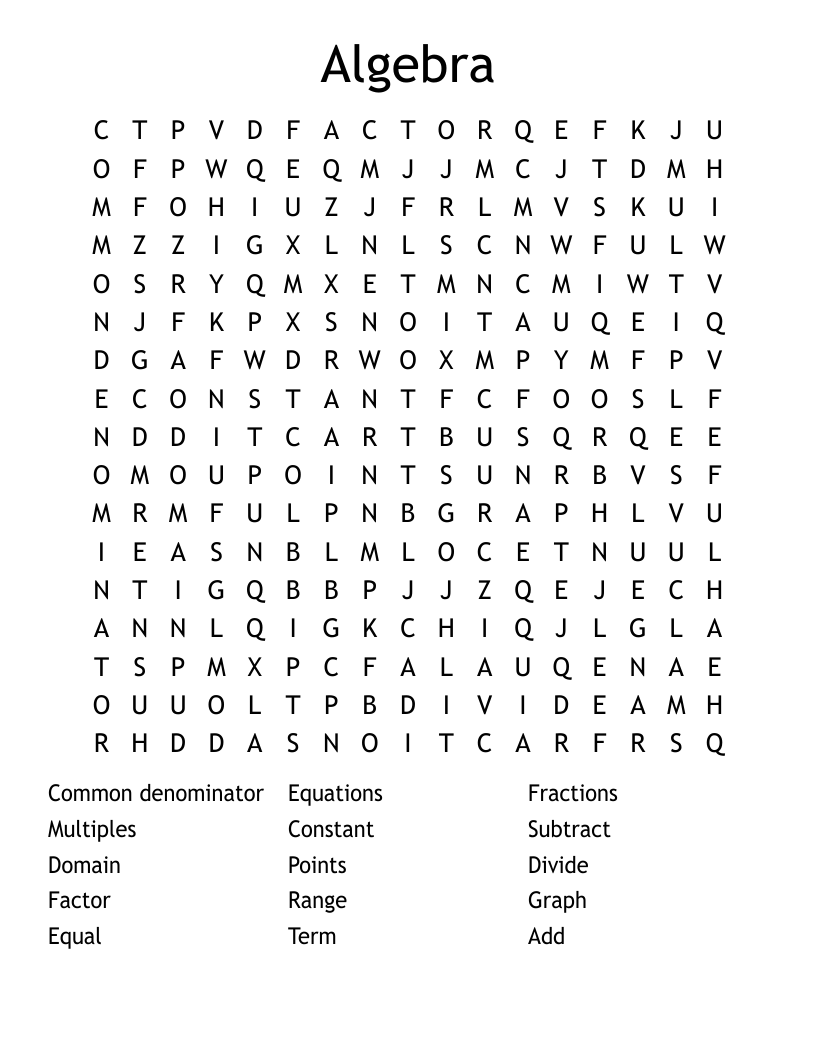Algebra Word Search