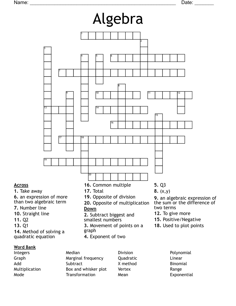 Algebra Crossword