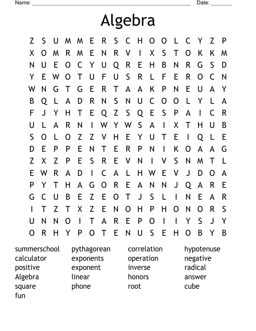 Algebra Word Search