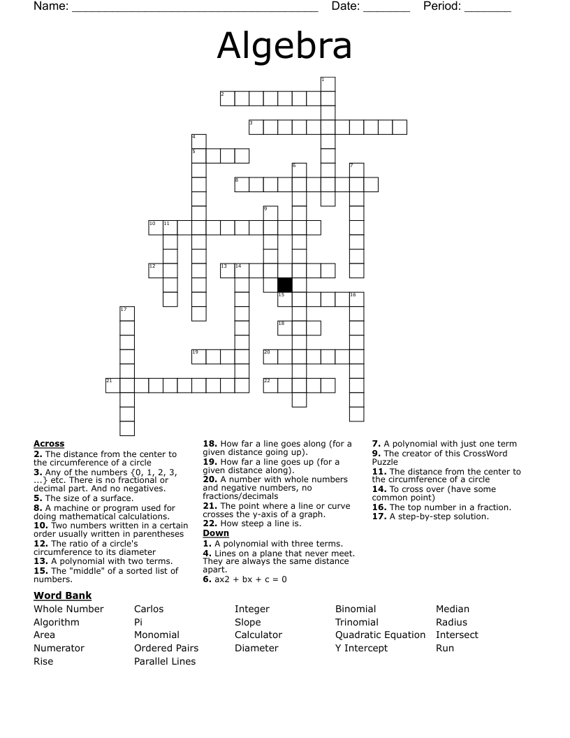 Algebra Crossword