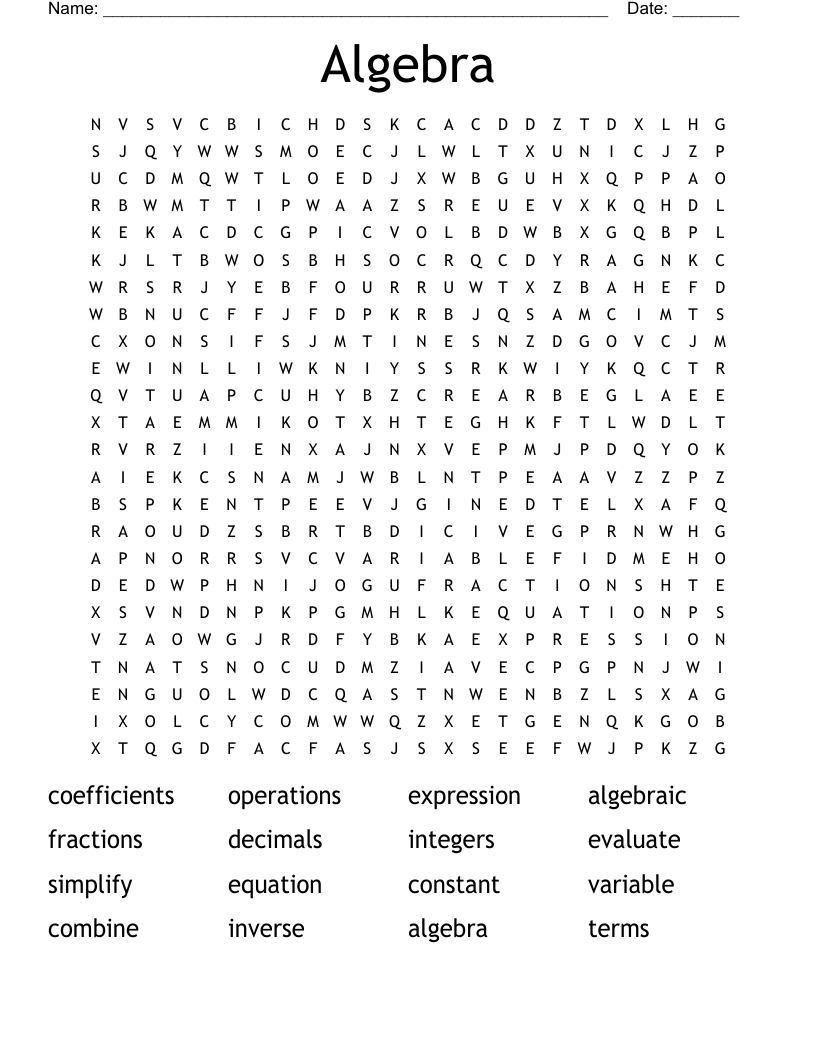 Algebra Word Search