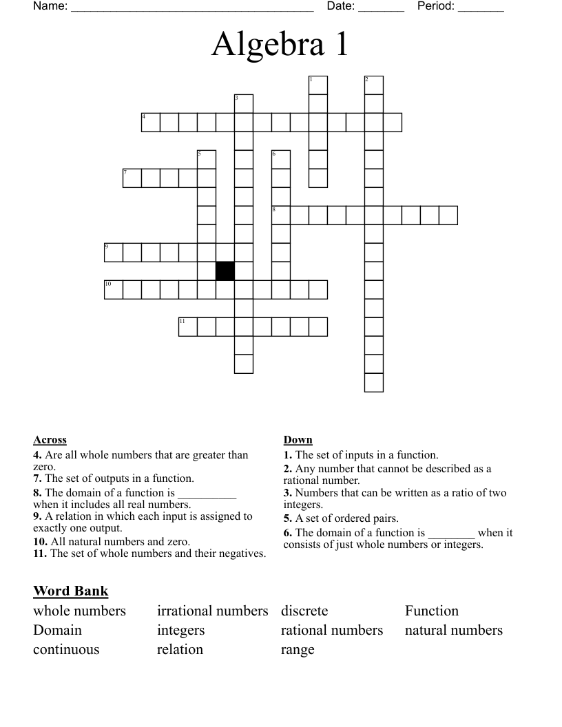 Algebra 1 Crossword