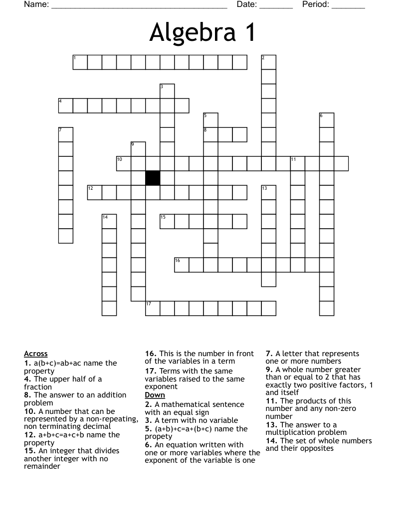 Algebra 1 Crossword