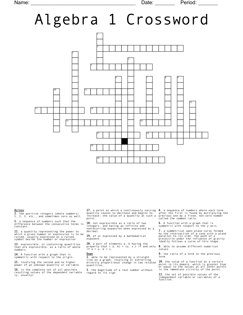 Algebra 1 Crossword