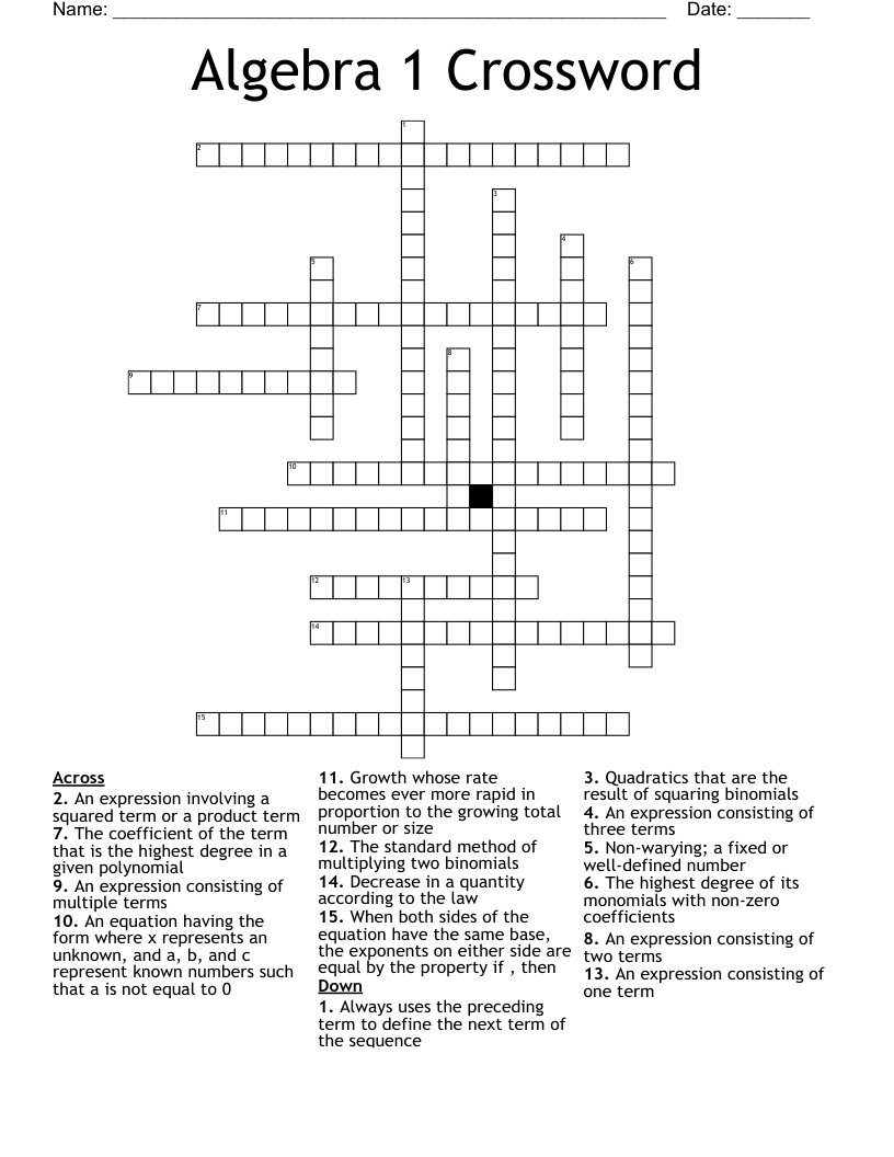 Algebra 1 Crossword