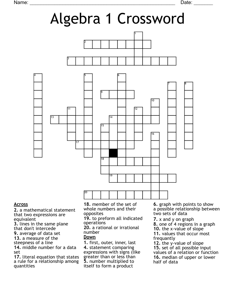 Algebra 1 Crossword