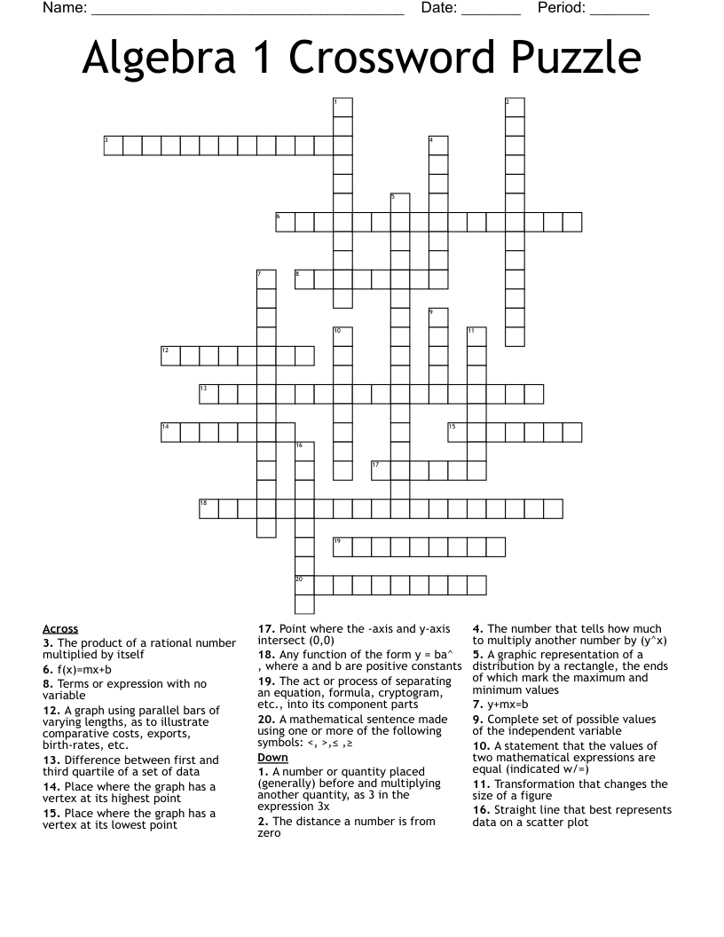 Algebra 1 Crossword Puzzle