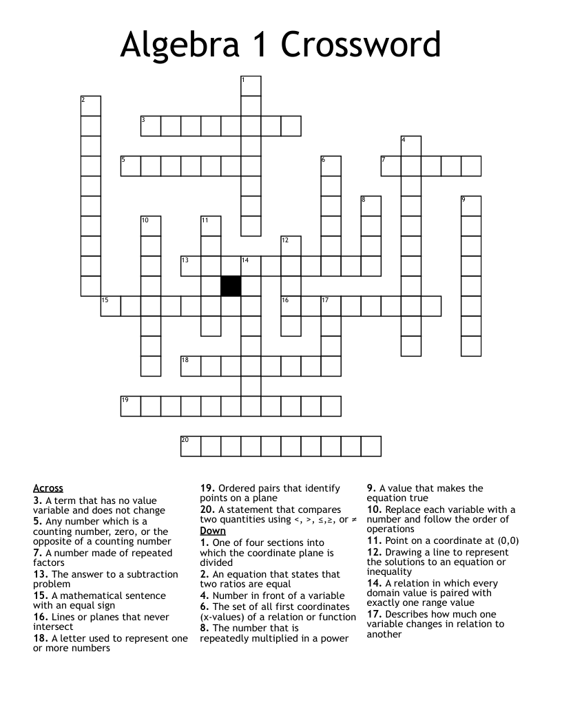 Algebra 1 Crossword 