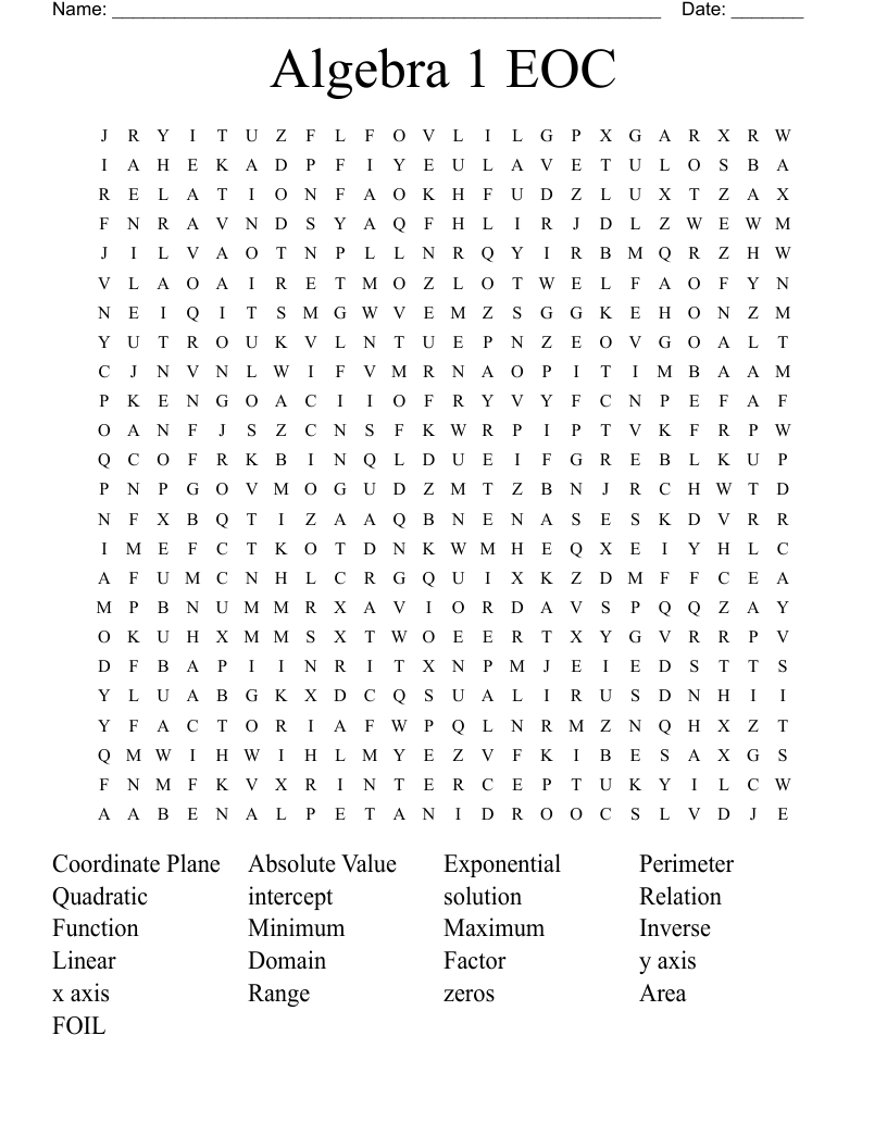 Algebra 1 EOC Word Search