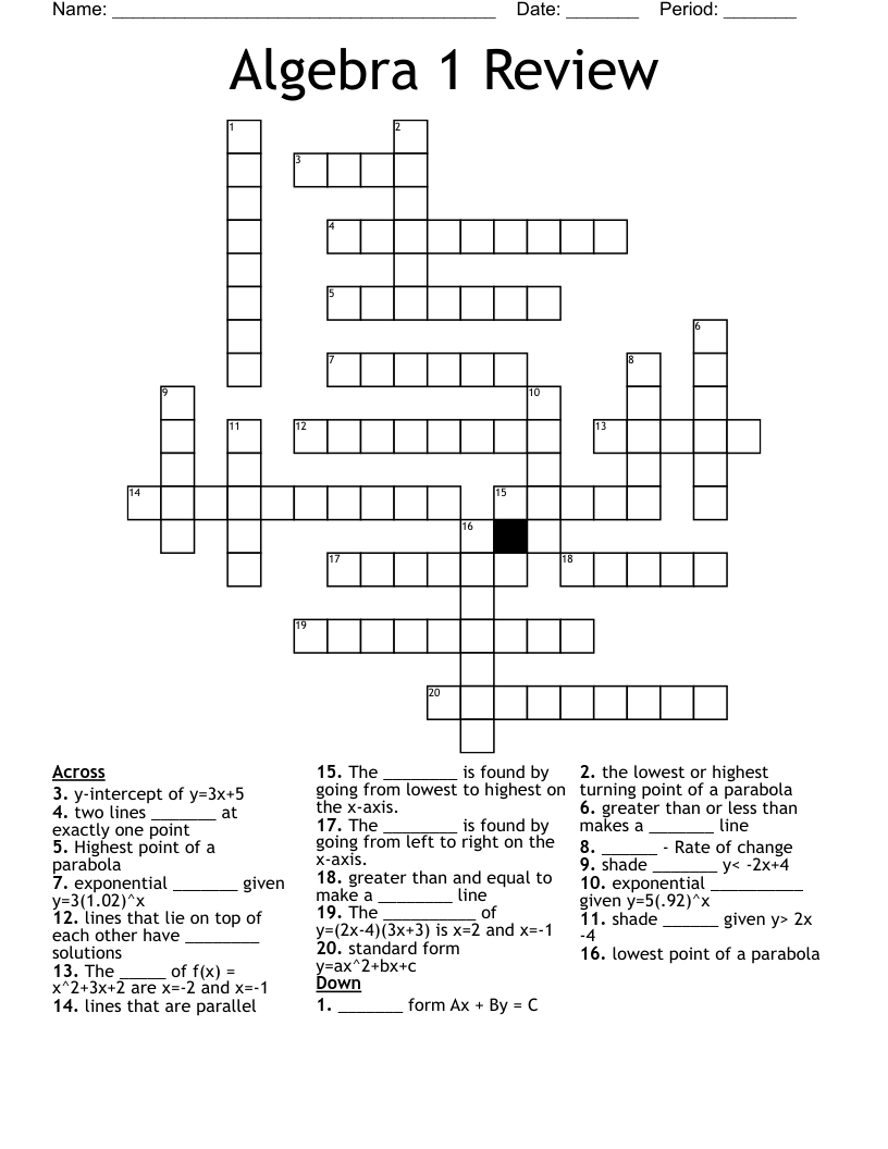Algebra 1 Review Crossword