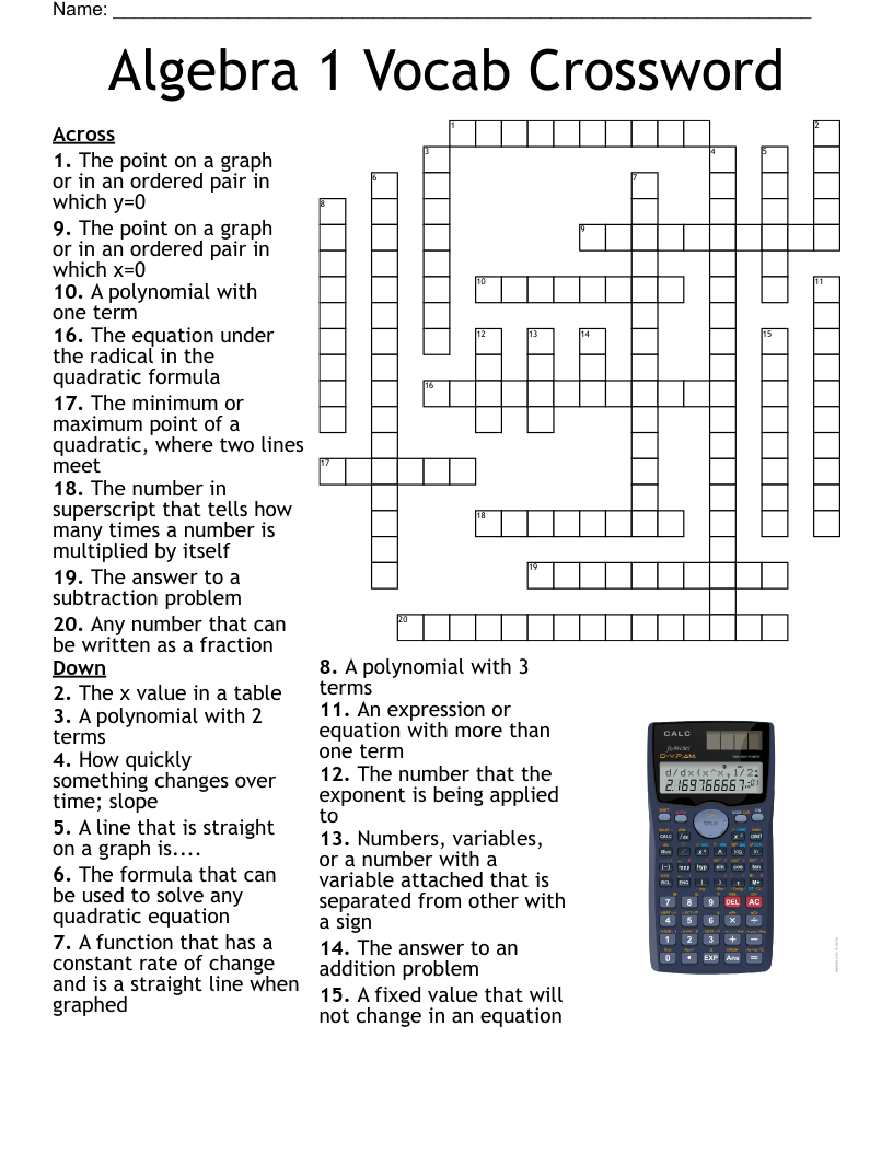 Algebra 1 Vocab Crossword