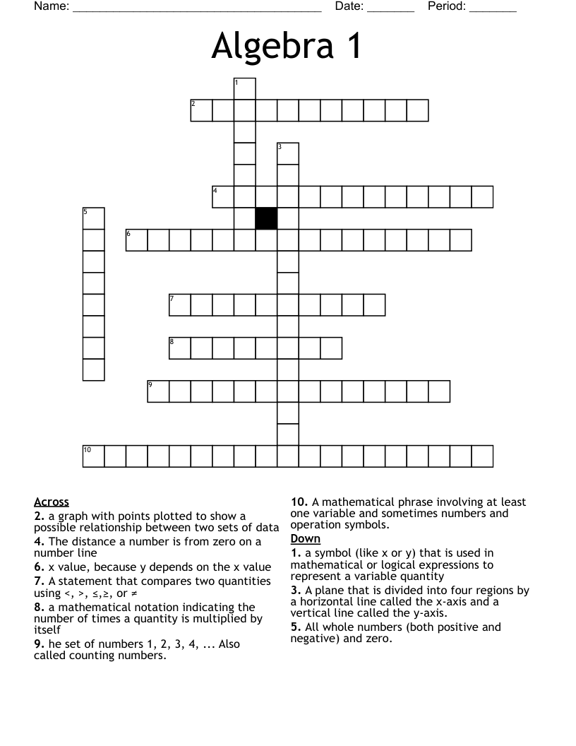 Algebra 1  Crossword