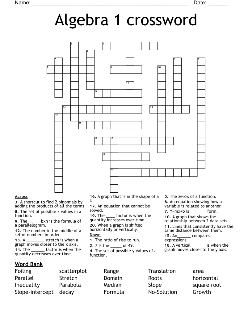 Algebra 1 crossword