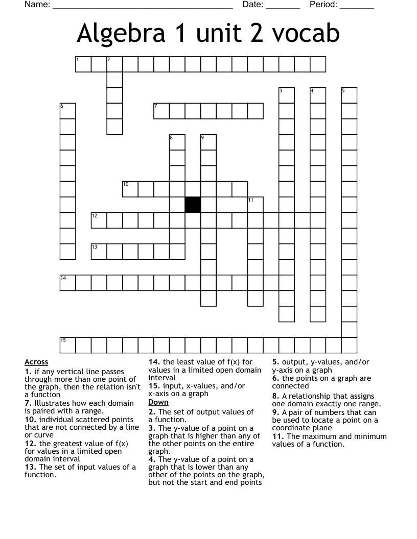 Algebra 1 unit 2 vocab Crossword