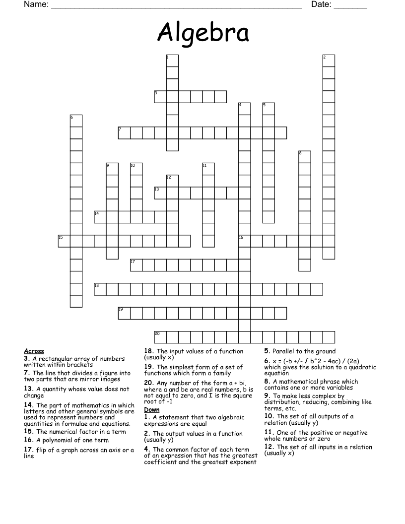 Algebra Crossword