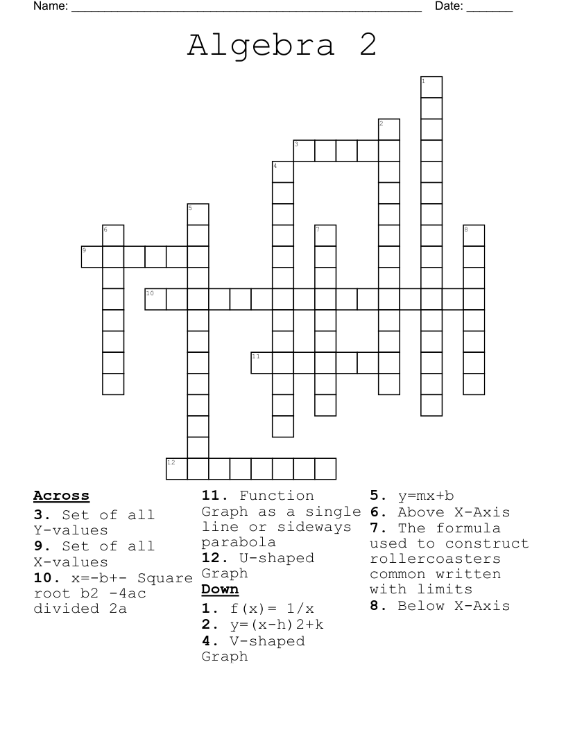 Algebra 2 Crossword