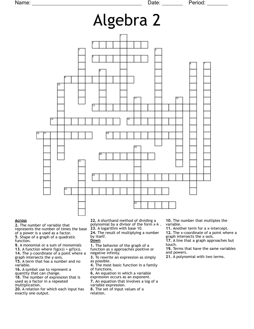 Algebra 2 Crossword