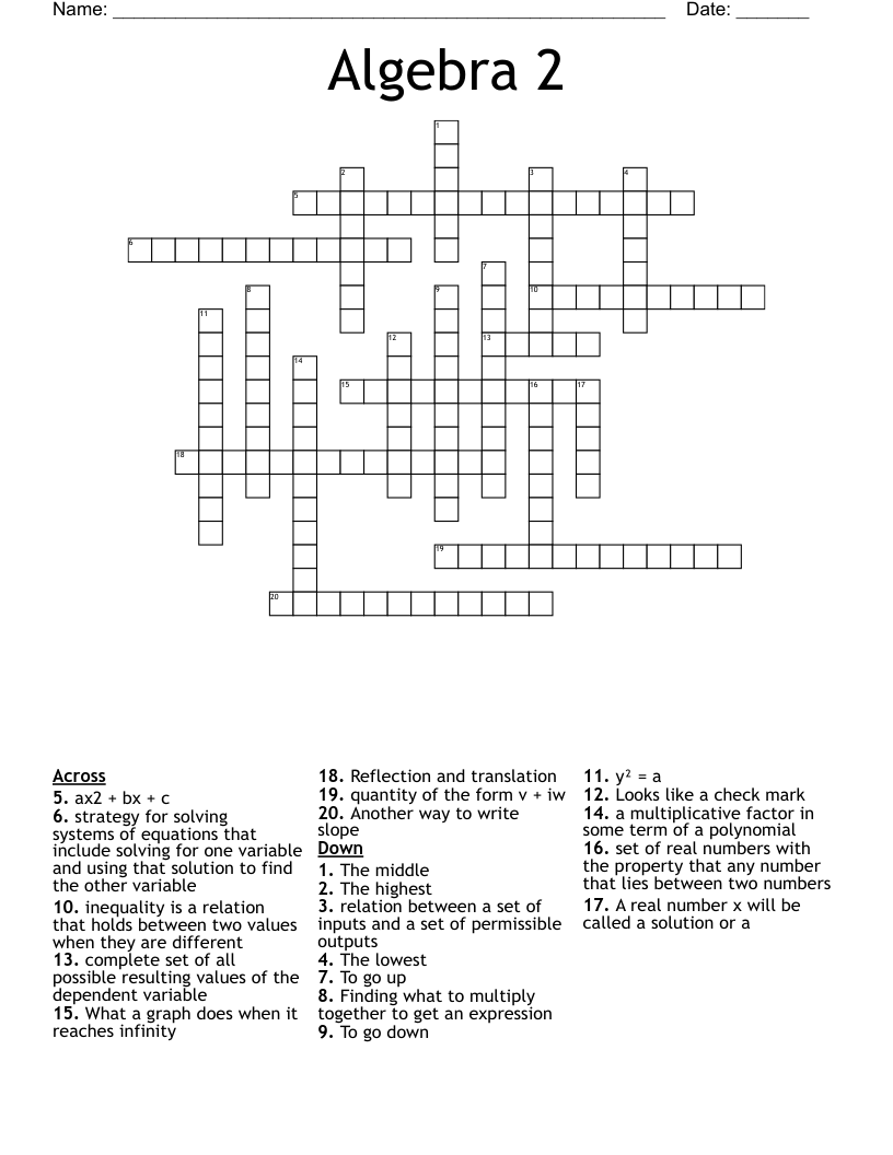 Algebra 2 Crossword