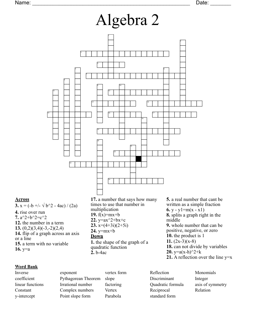 Algebra 2 Crossword