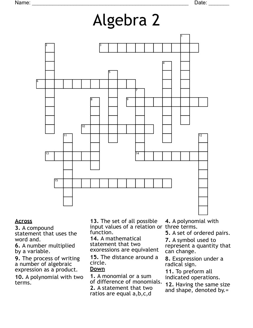 Algebra 2 Crossword