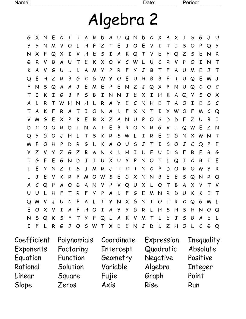 Algebra 2 Word Search
