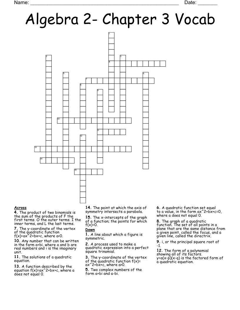 Algebra 2- Chapter 3 Vocab Crossword