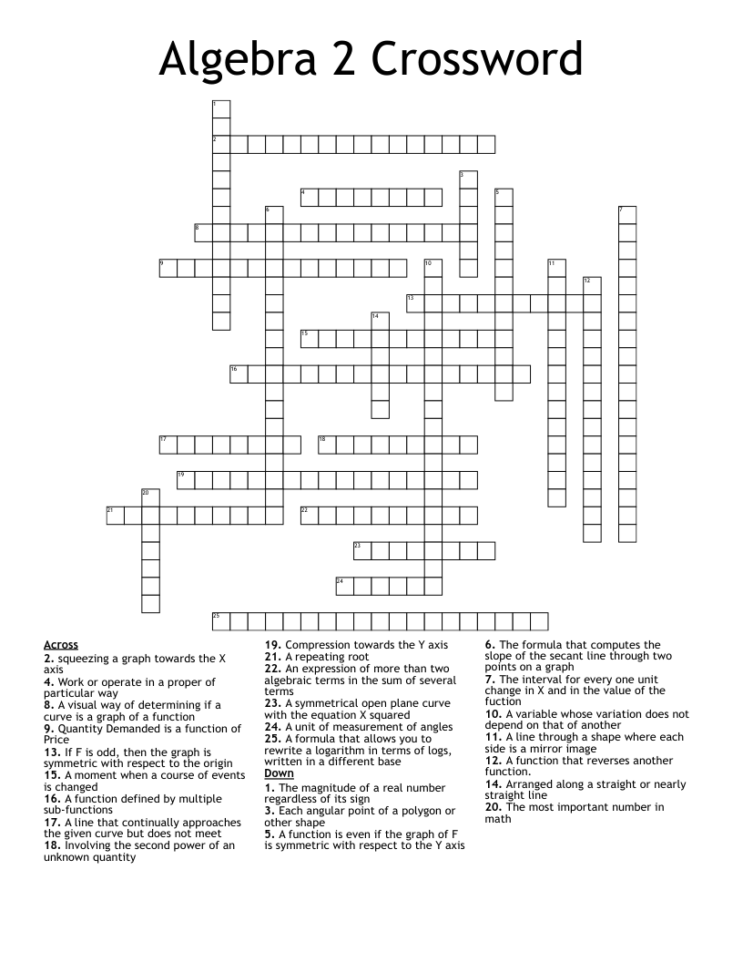 Algebra 2 Crossword