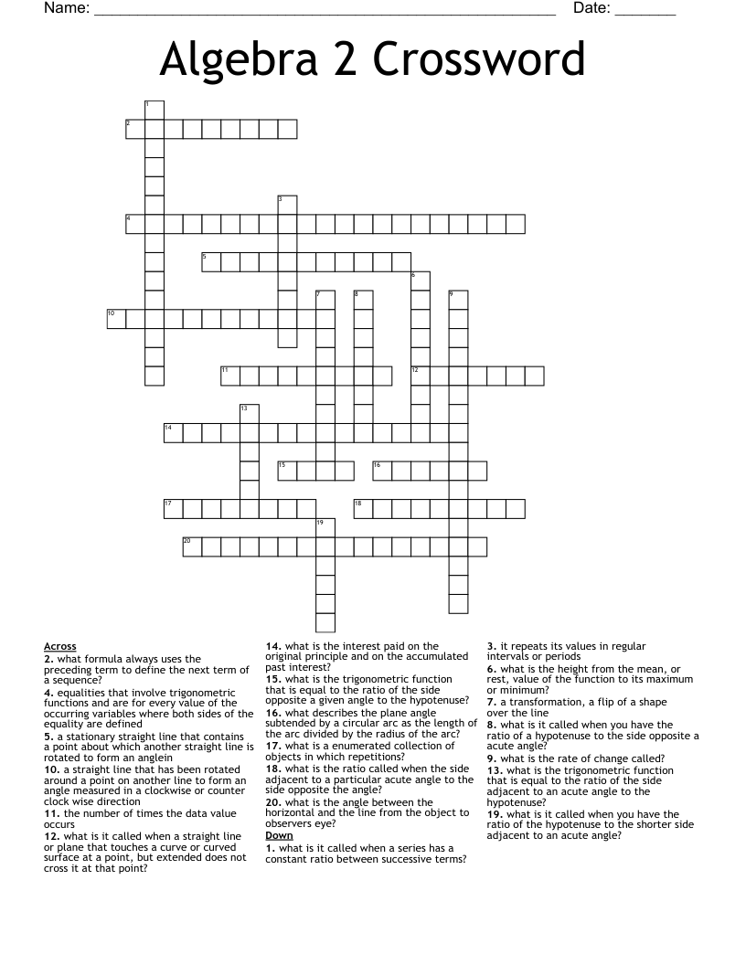 Algebra 2 Crossword