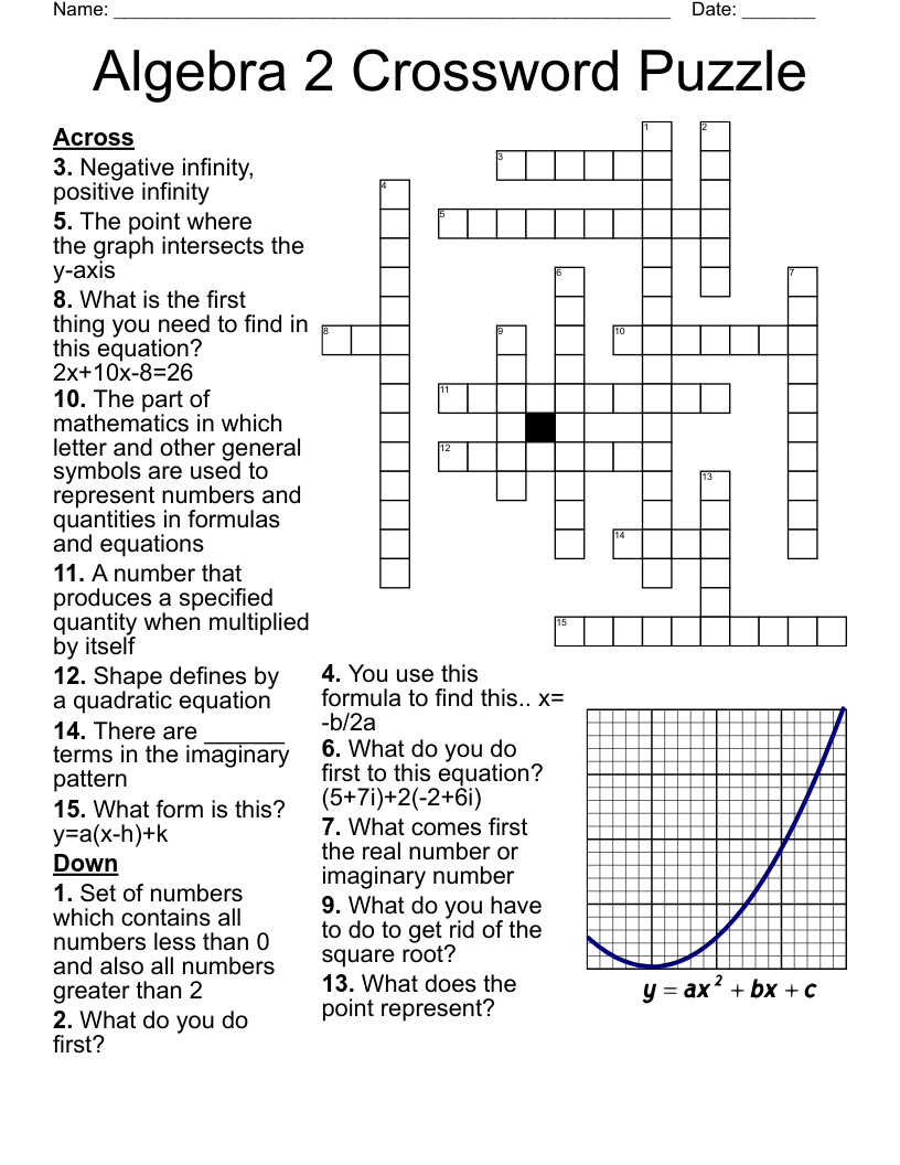 Algebra 2 Crossword Puzzle