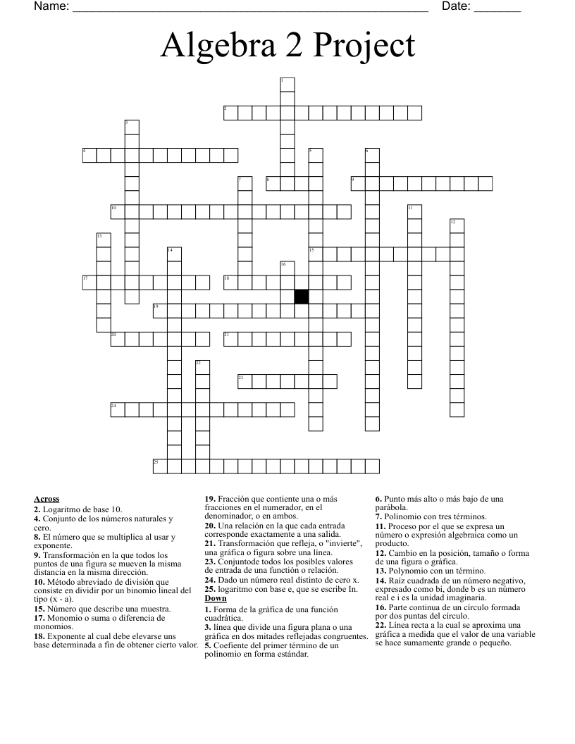 Algebra 2 Project Crossword