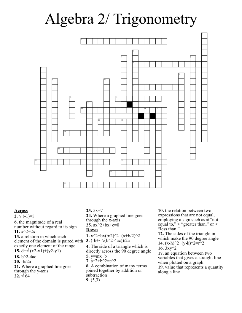 Algebra 2/ Trigonometry Crossword