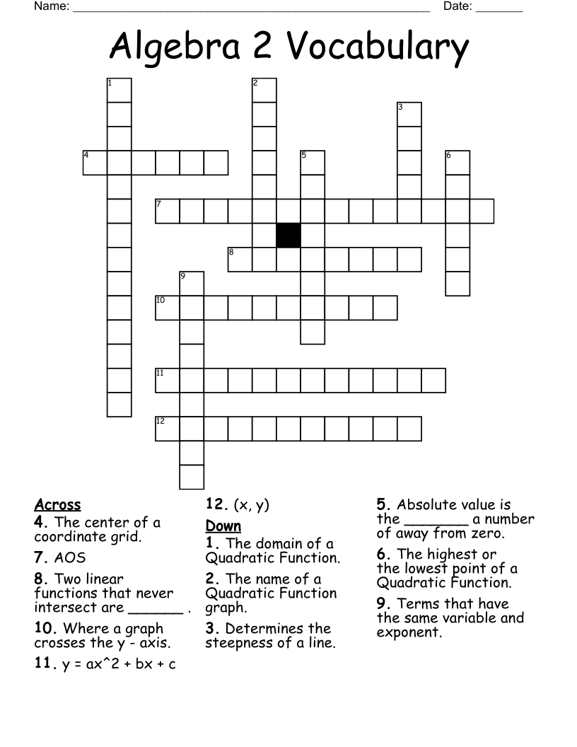 Algebra 2 Vocabulary Crossword